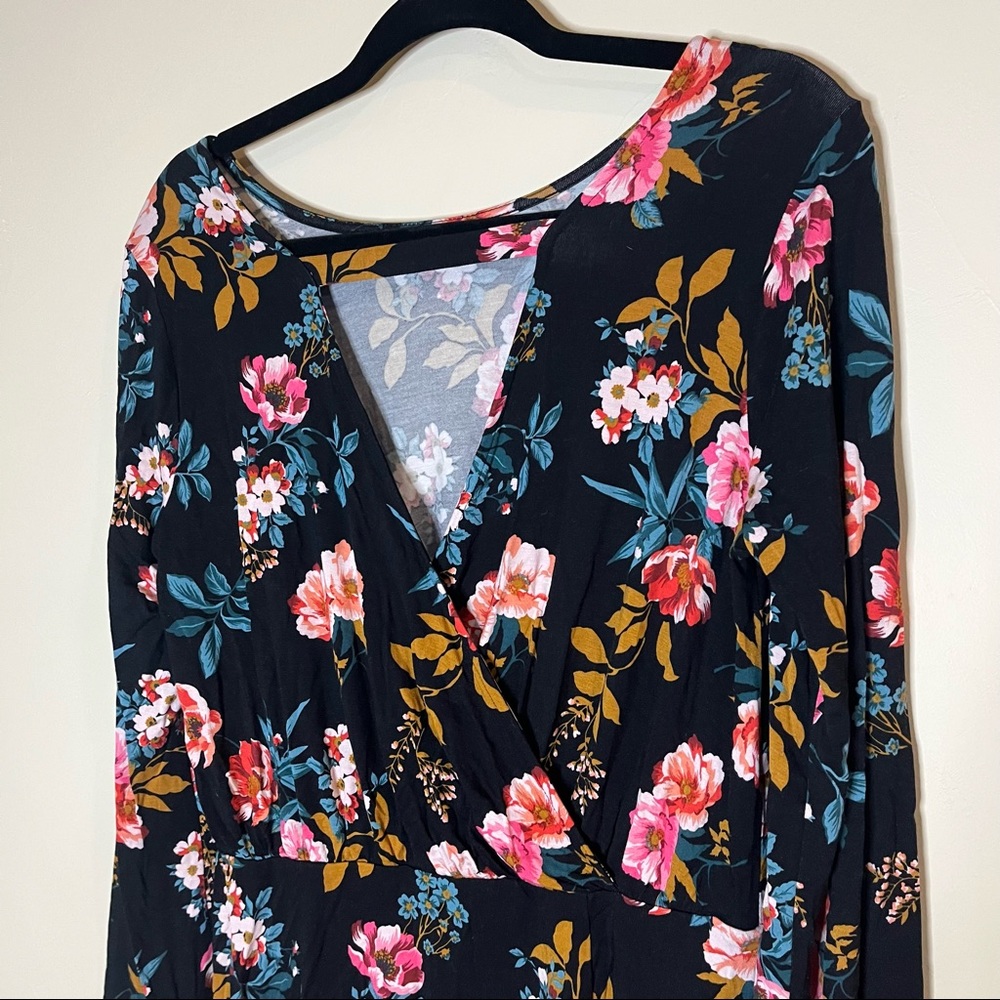 NWT Loft Black Floral Bar Back Long Sleeve Dress size 4